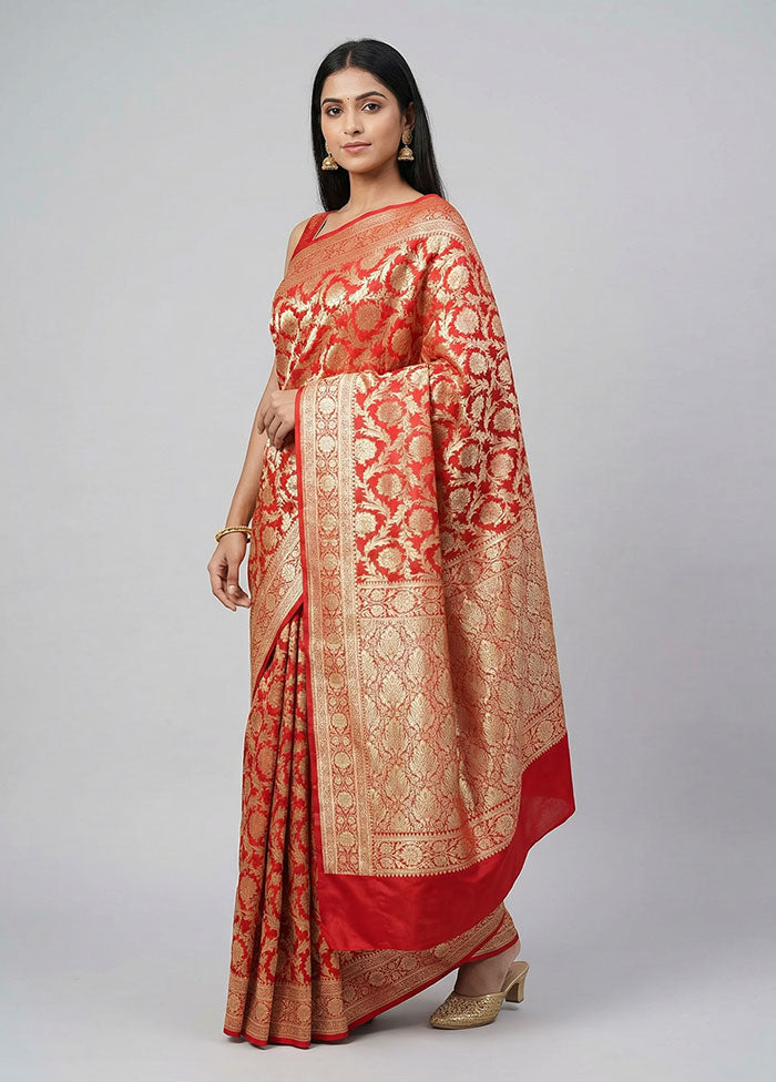 Red Uppada Silk Saree With Blouse Piece