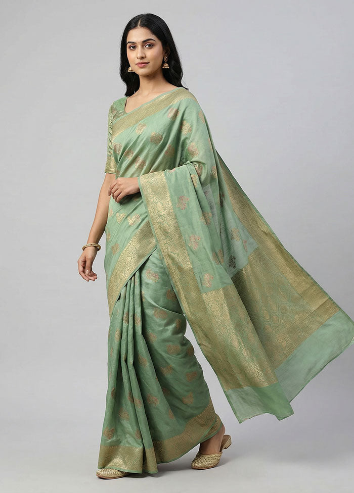 Green Kora Silk Saree With Blouse Piece