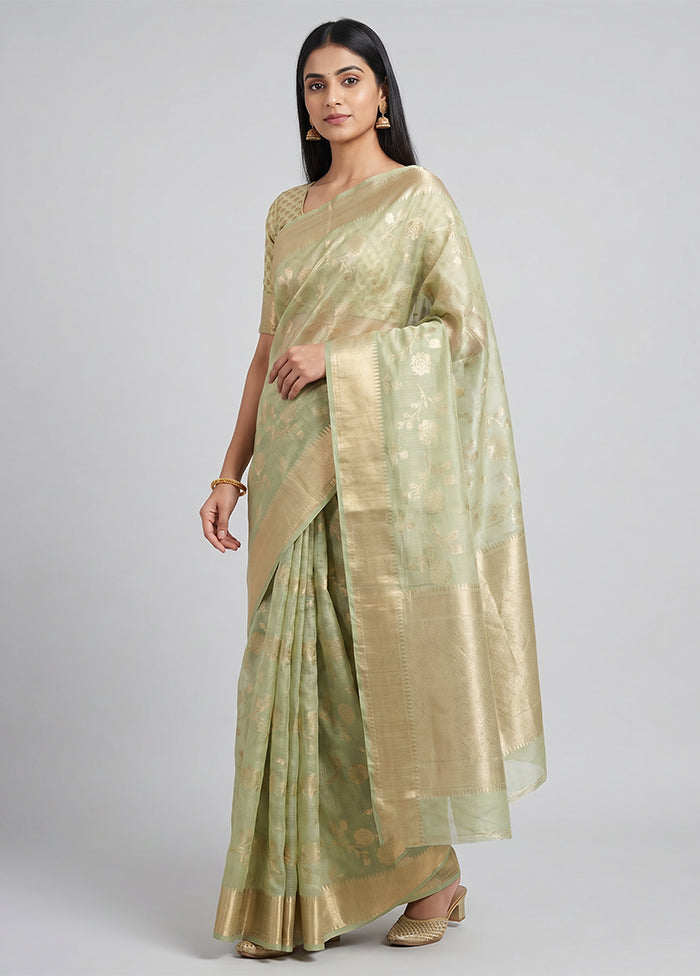 Green Kora Silk Saree With Blouse Piece