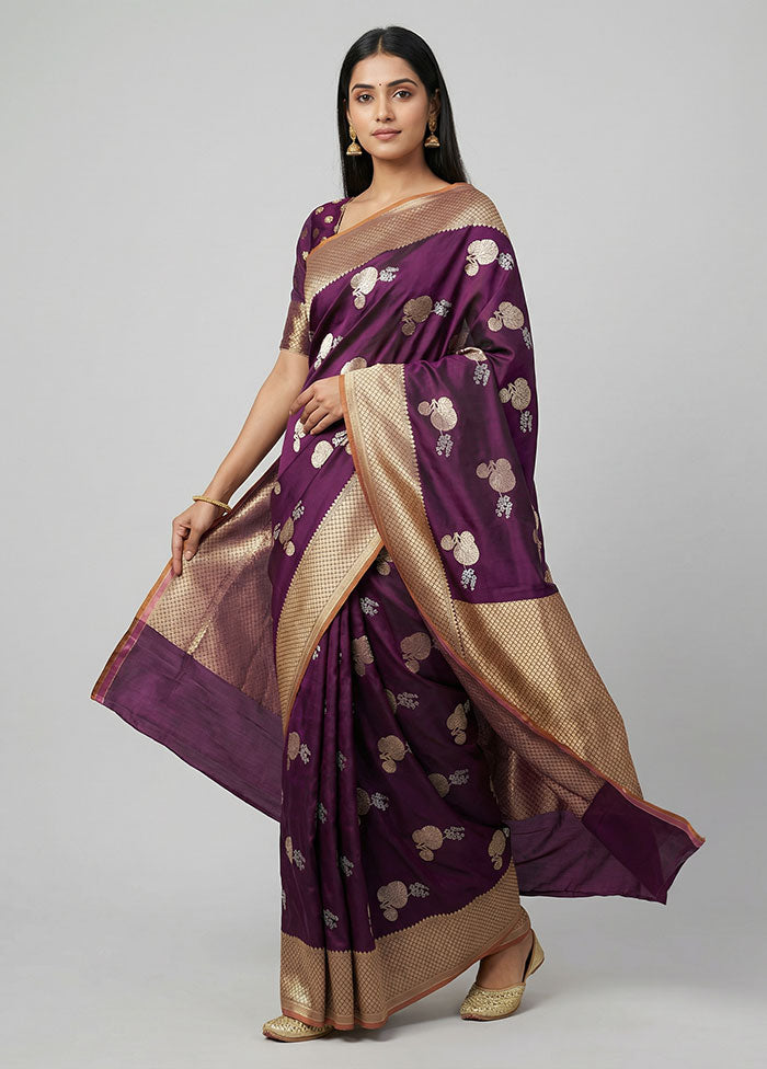 Purple Katan Silk Saree With Blouse Piece