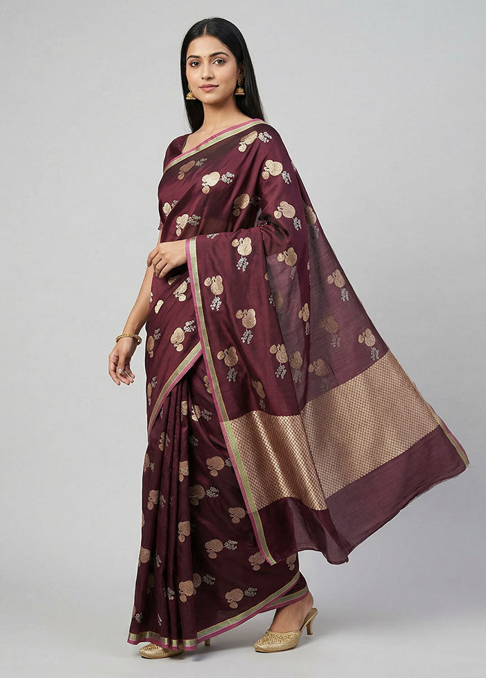 Maroon Katan Silk Saree With Blouse Piece