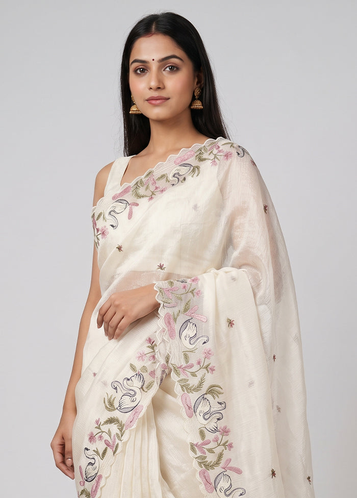 White Tissue Silk Saree With Blouse Piece