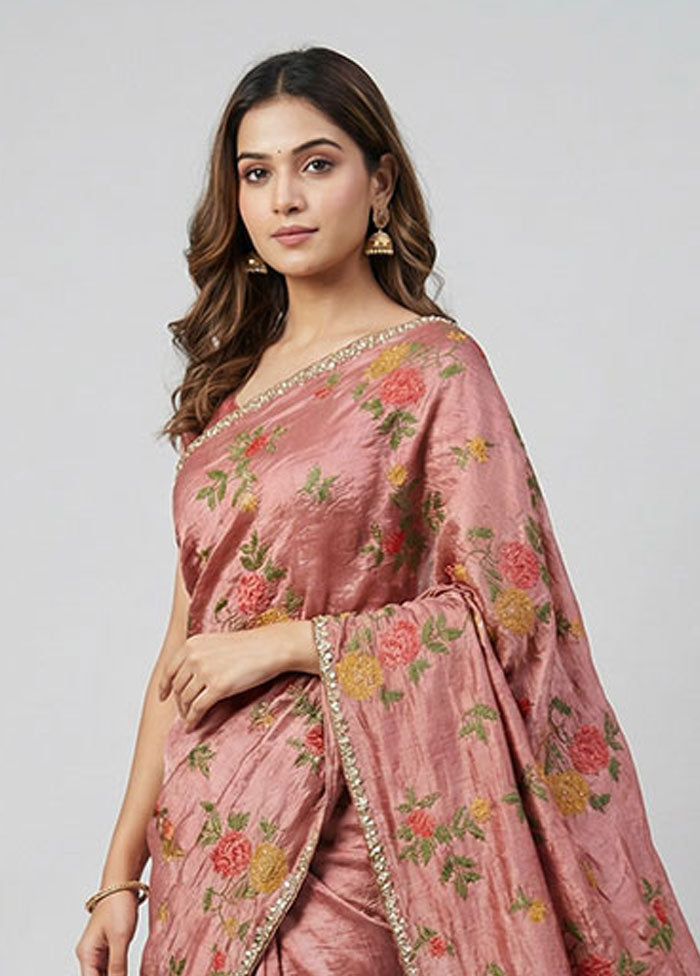 Pink Tissue Silk Saree With Blouse Piece