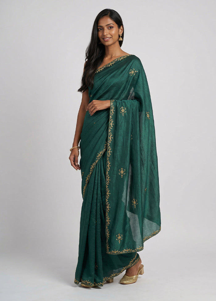 Green Tissue Silk Saree With Blouse Piece