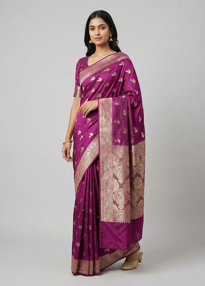 Purple Banarasi Silk Saree With Blouse Piece