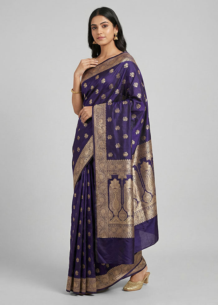 Blue Banarasi Silk Saree With Blouse Piece