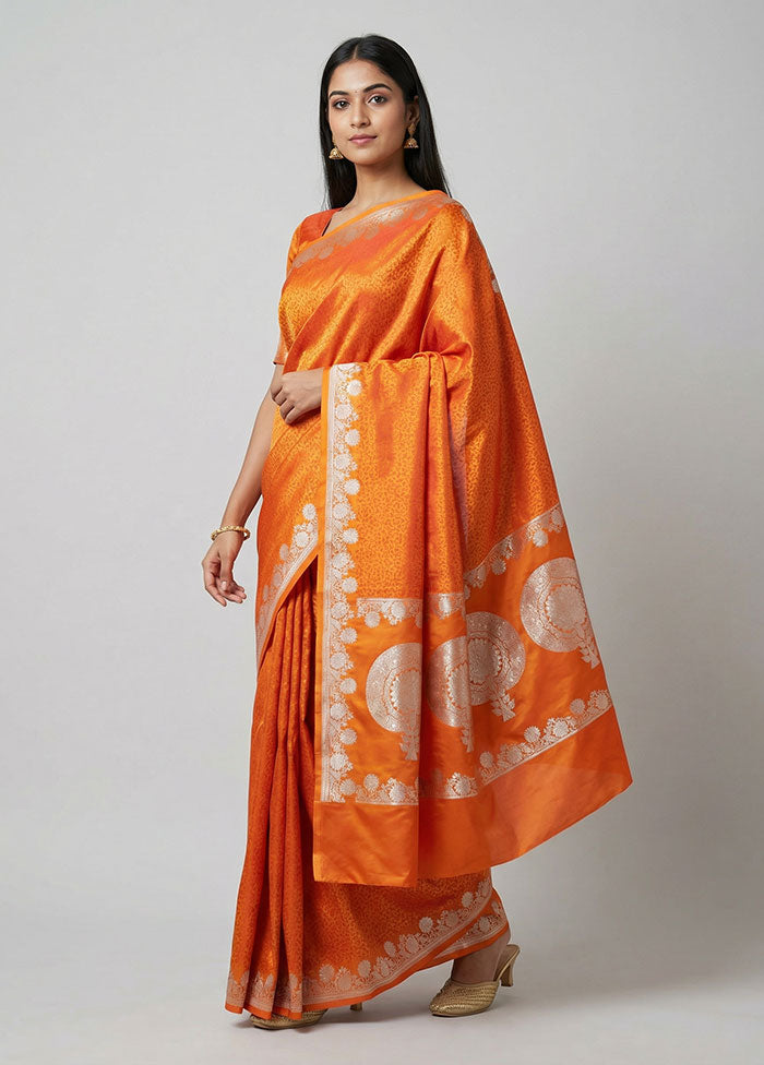 Orange Jamewar Silk Saree With Blouse Piece