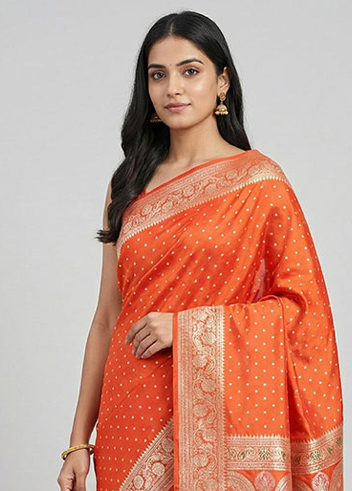 Red Handloom Banarasi Pure Silk Saree With Blouse Piece