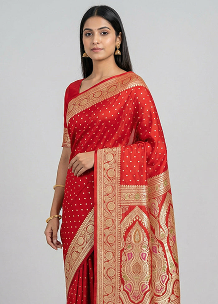 Maroon Handloom Banarasi Pure Silk Saree With Blouse Piece