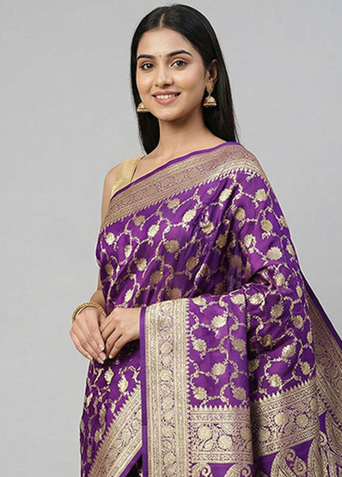 Blue Handloom Banarasi Pure Silk Saree With Blouse Piece