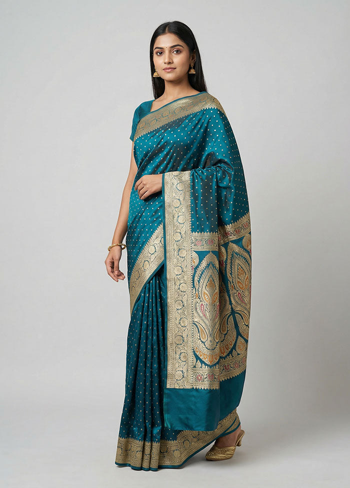 Green Handloom Banarasi Pure Silk Saree With Blouse Piece