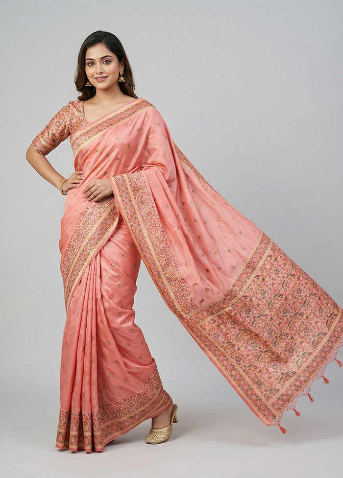Pink Dupion Silk Saree With Blouse Piece