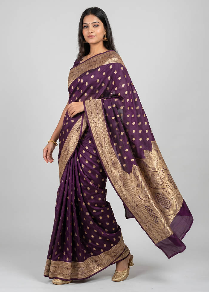 Maroon Banarasi Silk Saree With Blouse Piece
