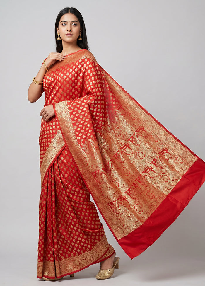 Red Banarasi Silk Saree With Blouse Piece