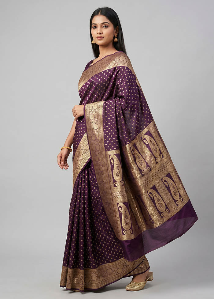 Maroon Banarasi Silk Saree With Blouse Piece