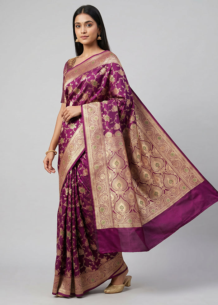 Purple Banarasi Silk Saree With Blouse Piece