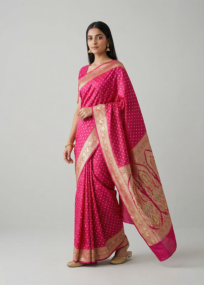 Pink Handloom Banarasi Pure Silk Saree With Blouse Piece