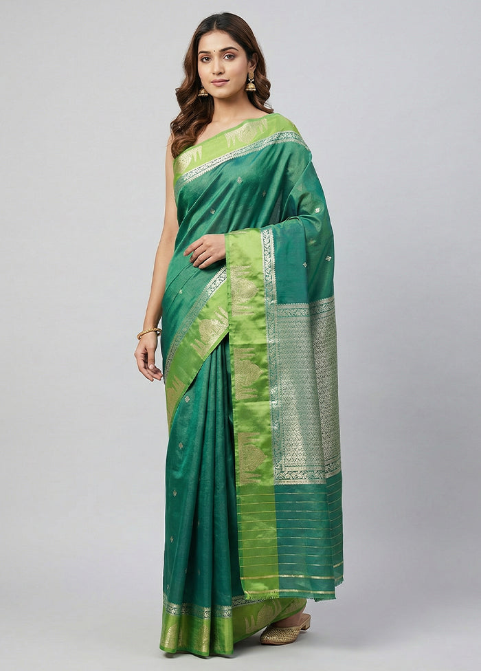 Green Katan Silk Saree With Blouse Piece