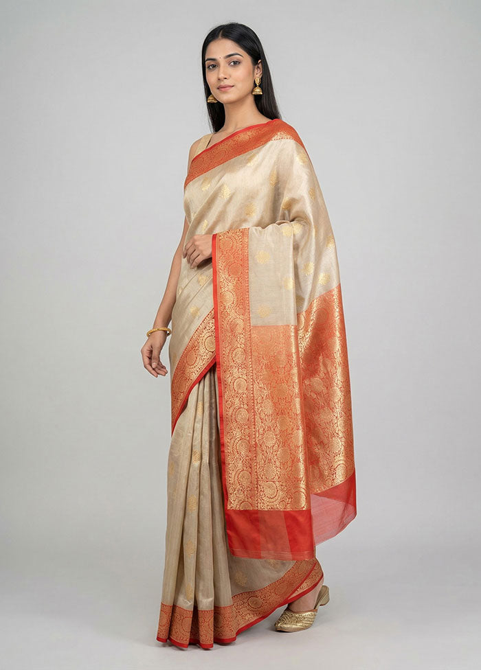 Cream Tissue Silk Saree With Blouse Piece