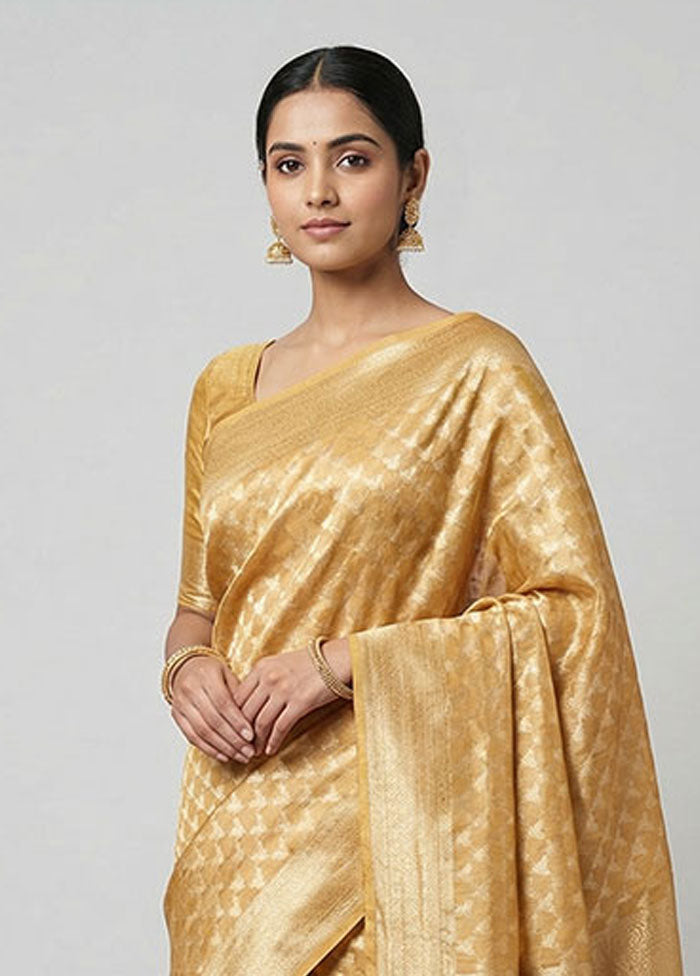 Cream Tissue Silk Saree With Blouse Piece