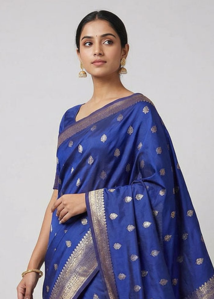 Blue Kanjivaram Silk Saree With Blouse Piece