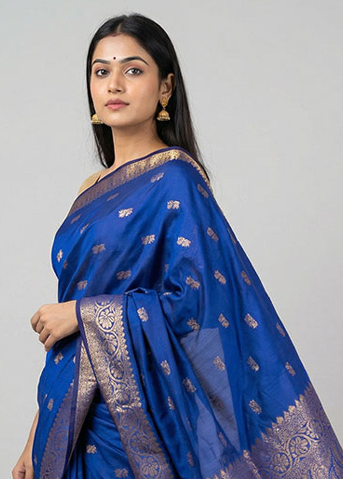Blue Kanjivaram Silk Saree With Blouse Piece