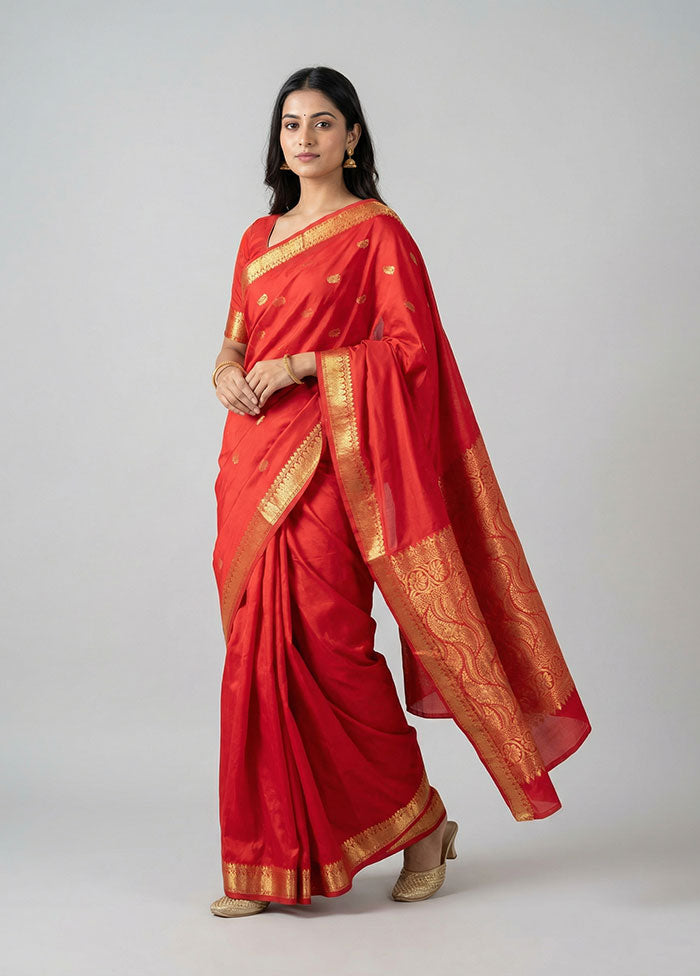 Red Kanjivaram Silk Saree With Blouse Piece