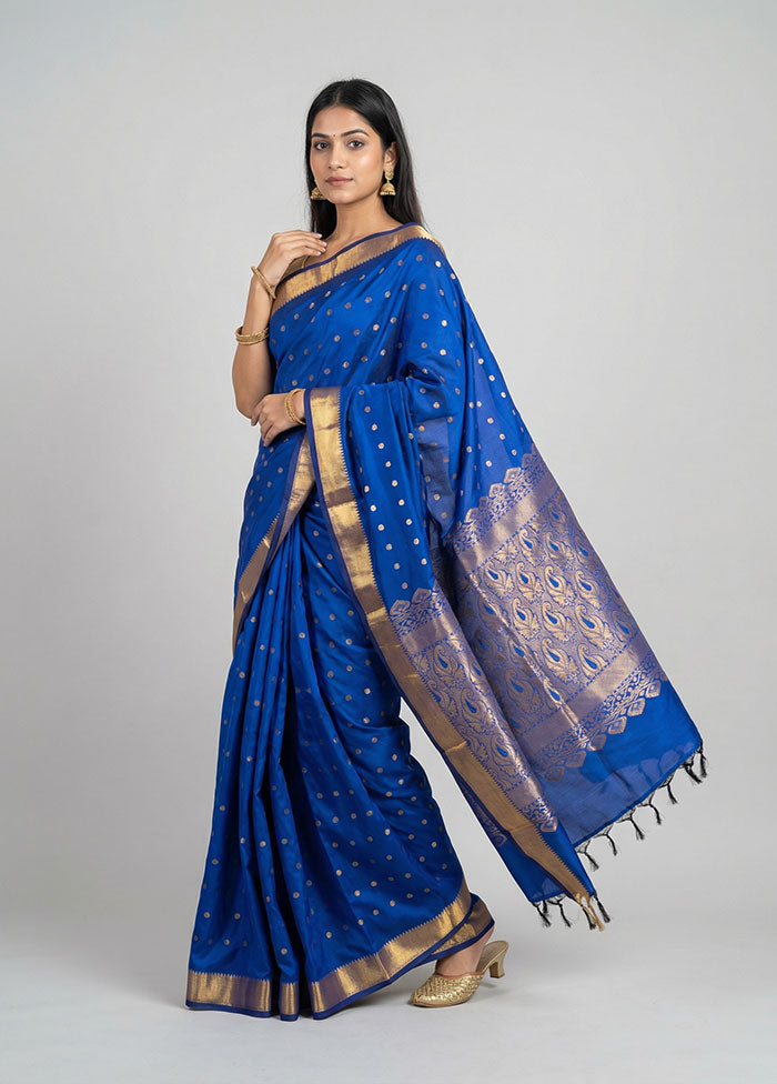 Blue Kanjivaram Silk Saree With Blouse Piece