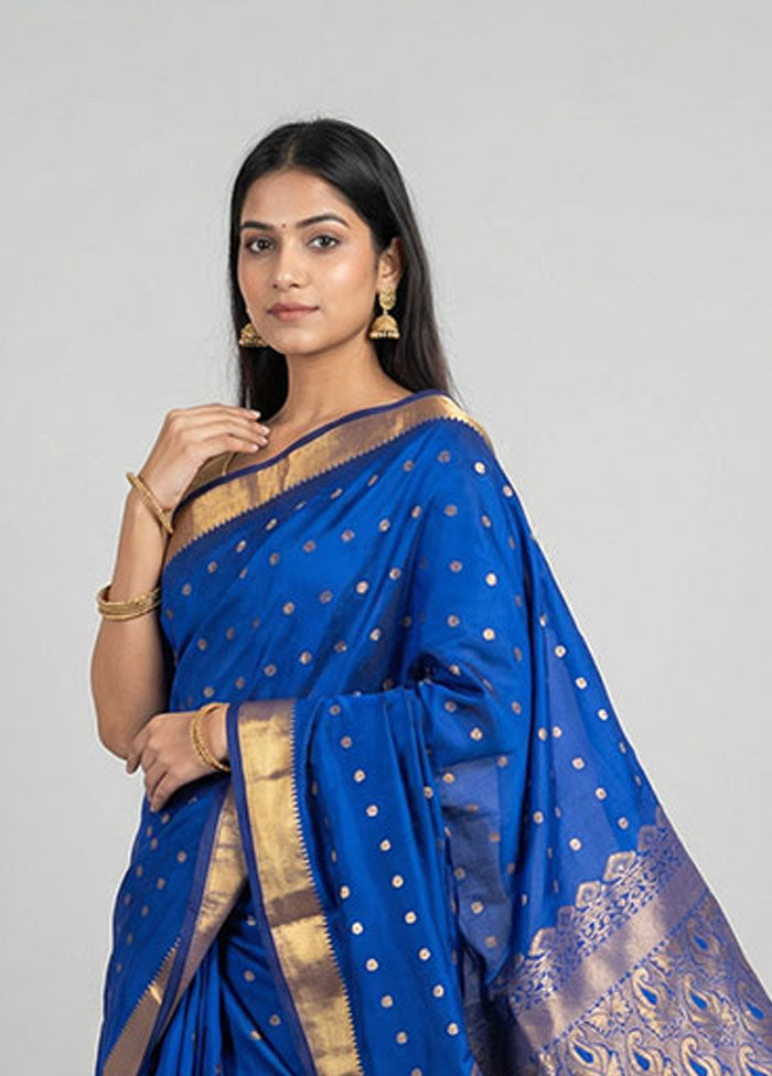 Blue Kanjivaram Silk Saree With Blouse Piece