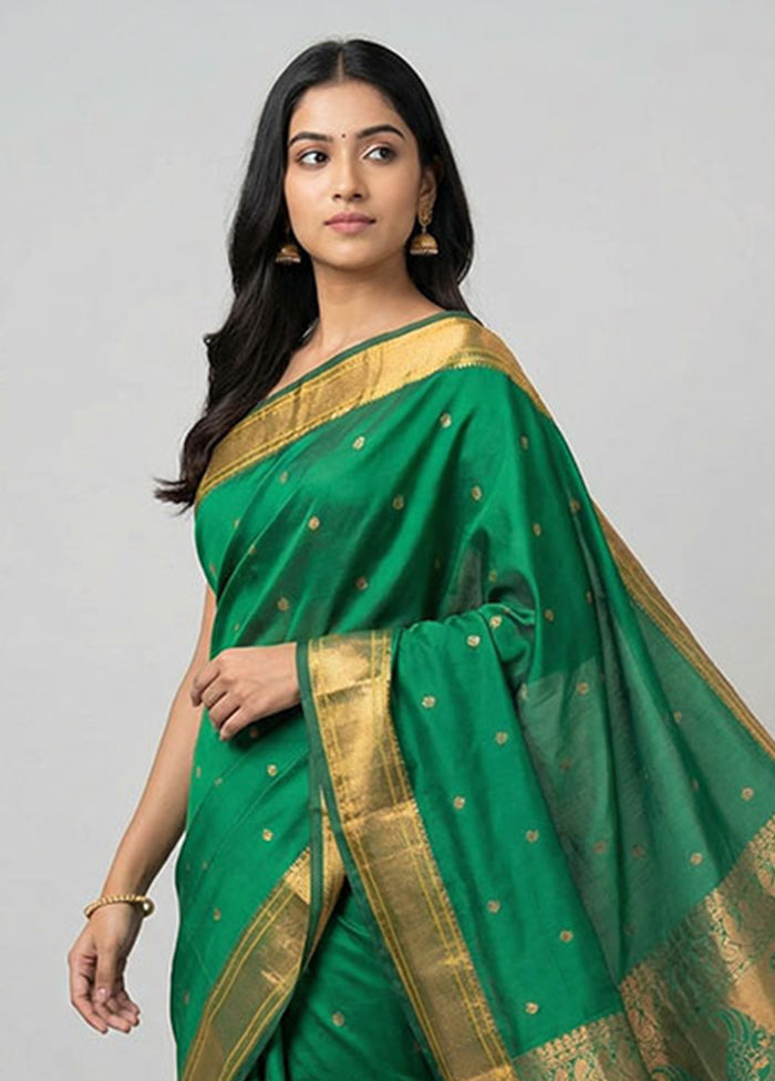 Green Kanjivaram Silk Saree With Blouse Piece