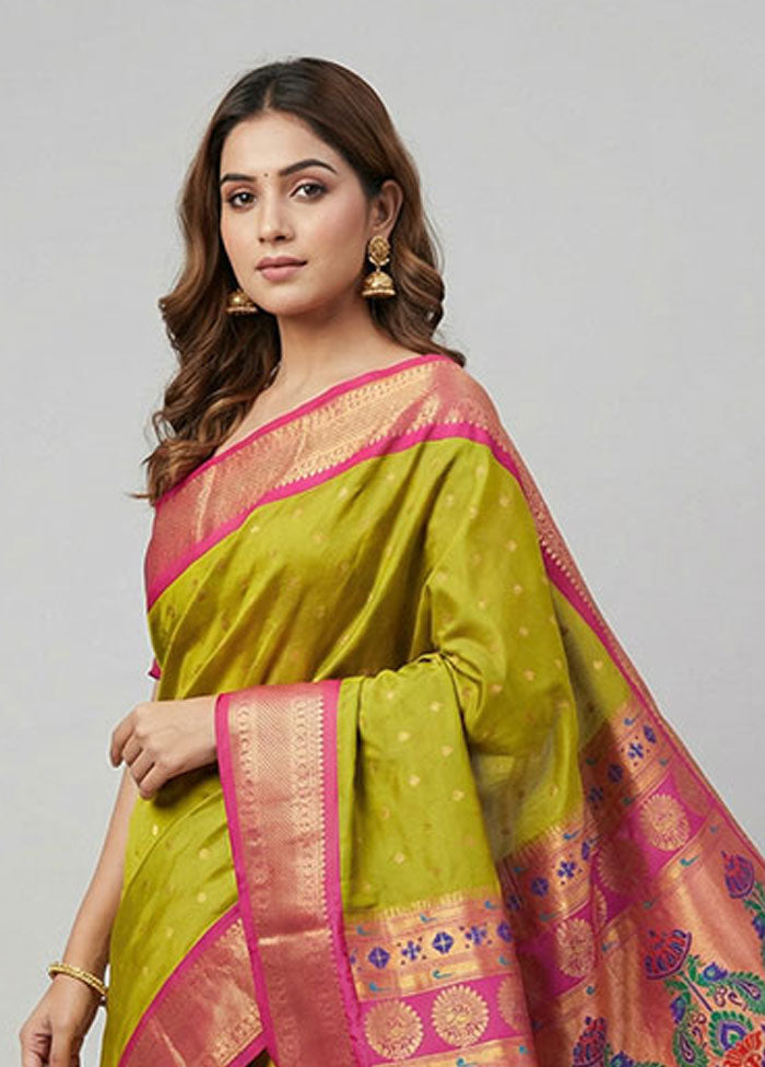 Green Kanjivaram Silk Saree With Blouse Piece