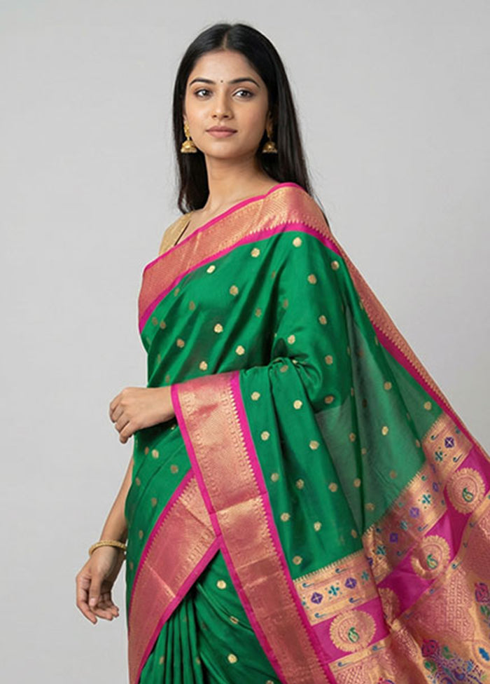 Green Kanjivaram Silk Saree With Blouse Piece