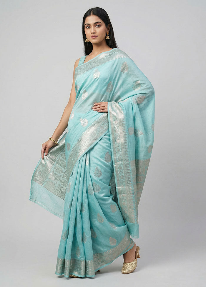 Blue Handloom Dupion Pure Silk Saree With Blouse Piece