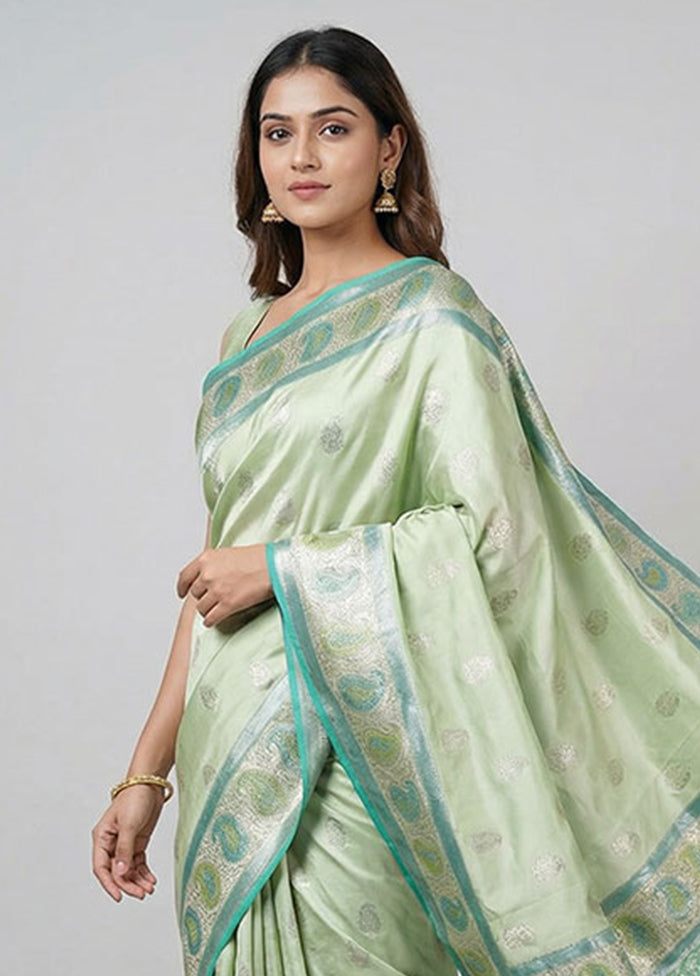 Green Handloom Dupion Pure Silk Saree With Blouse Piece