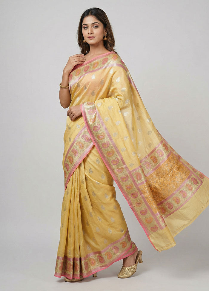 Yellow Handloom Dupion Pure Silk Saree With Blouse Piece
