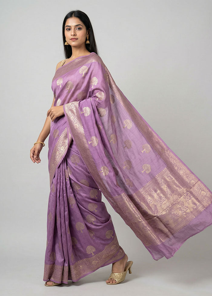 Purple Handloom Dupion Pure Silk Saree With Blouse Piece
