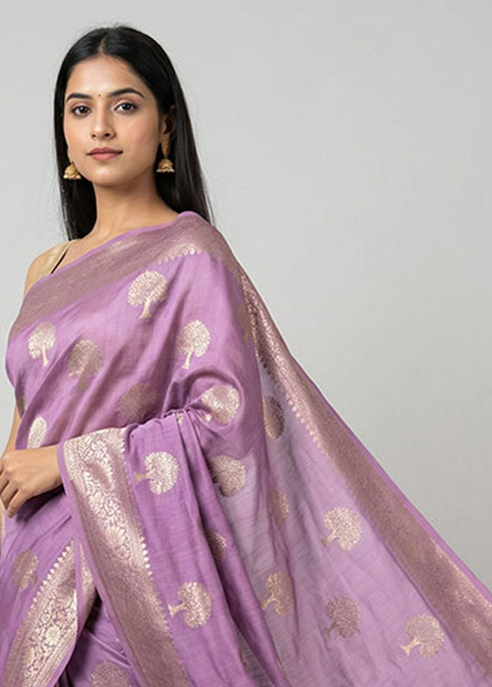 Purple Handloom Dupion Pure Silk Saree With Blouse Piece