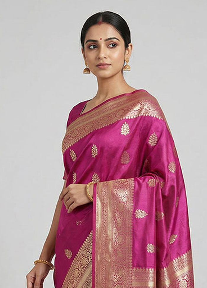 Pink Handloom Dupion Pure Silk Saree With Blouse Piece