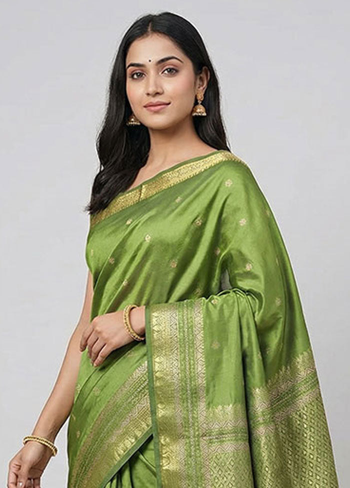 Green Kanjivaram Silk Saree With Blouse Piece