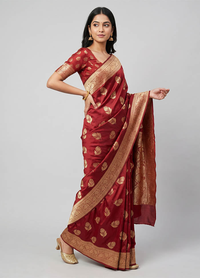 Maroon Banarasi Silk Saree With Blouse Piece