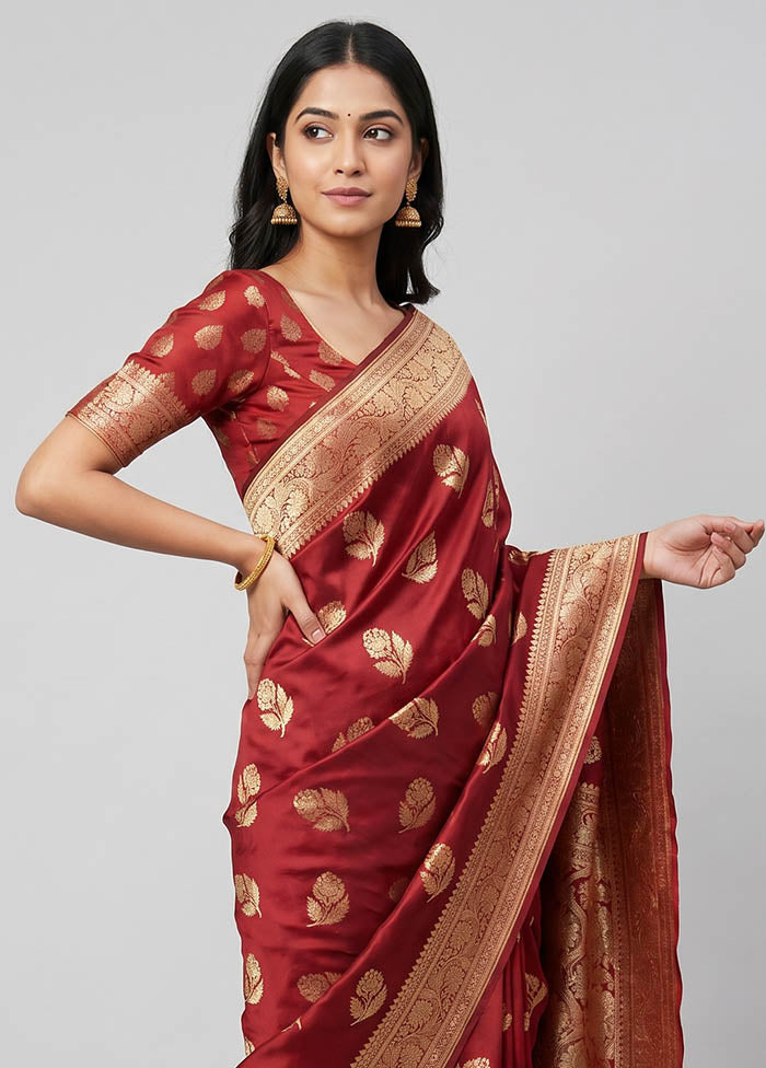 Maroon Banarasi Silk Saree With Blouse Piece