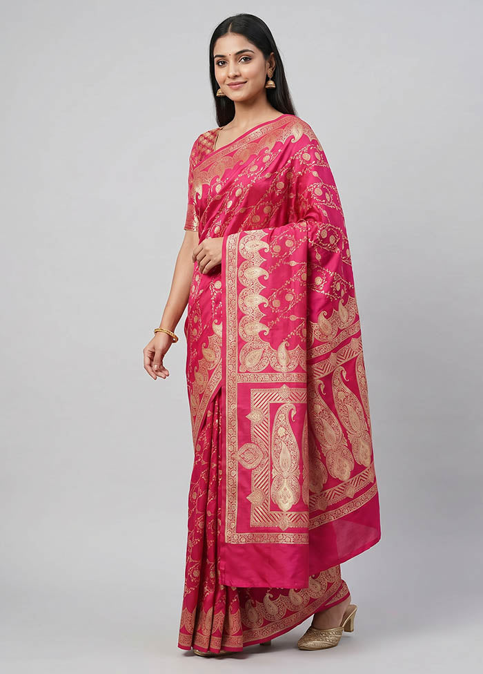 Pink Banarasi Silk Saree With Blouse Piece