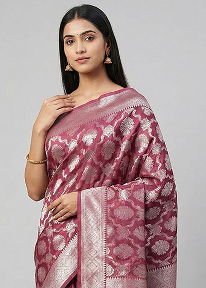 Pink Dupion Silk Saree With Blouse Piece