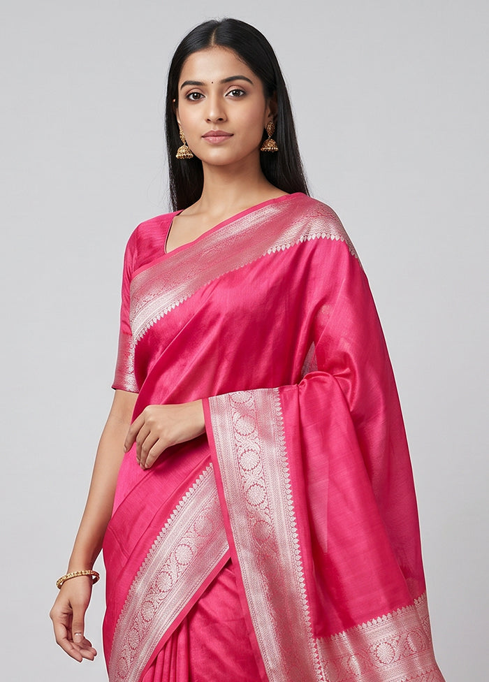 Pink Dupion Silk Saree With Blouse Piece