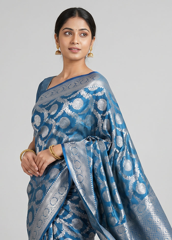 Blue Dupion Silk Saree With Blouse Piece