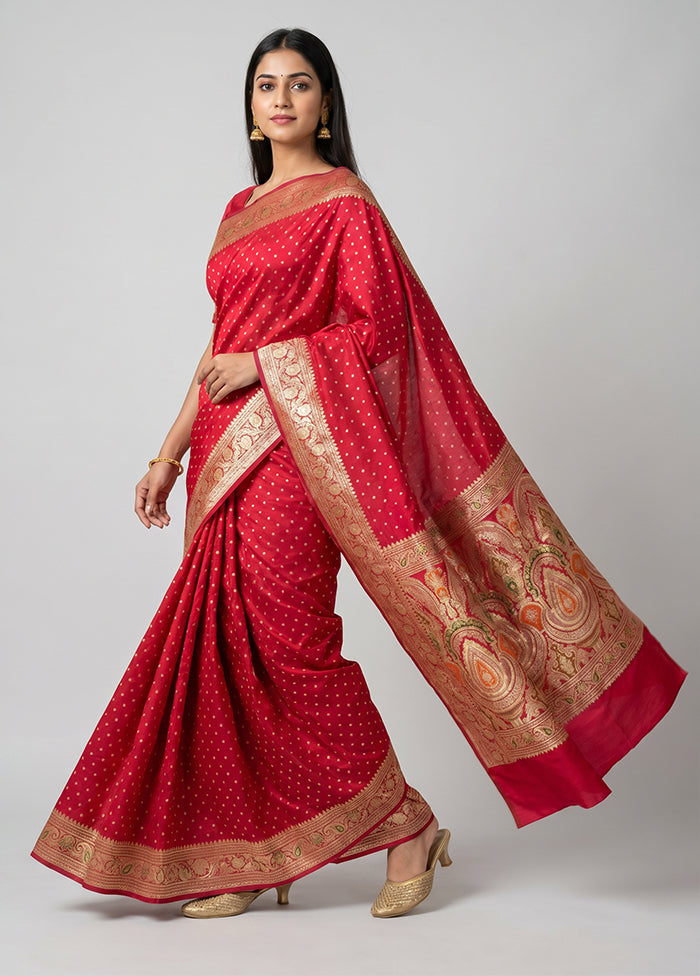 Pink Handloom Banarasi Pure Silk Saree With Blouse Piece