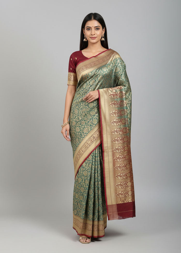 Green Uppada Silk Saree With Blouse Piece