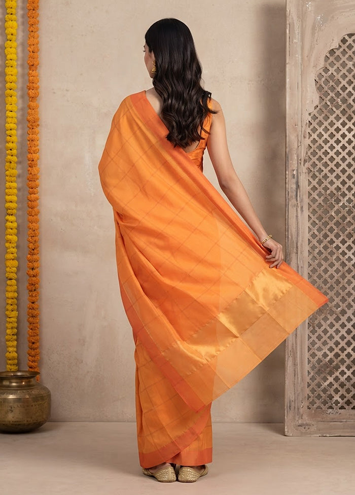 Orange Printed Pure Silk Saree Without Blouse Piece