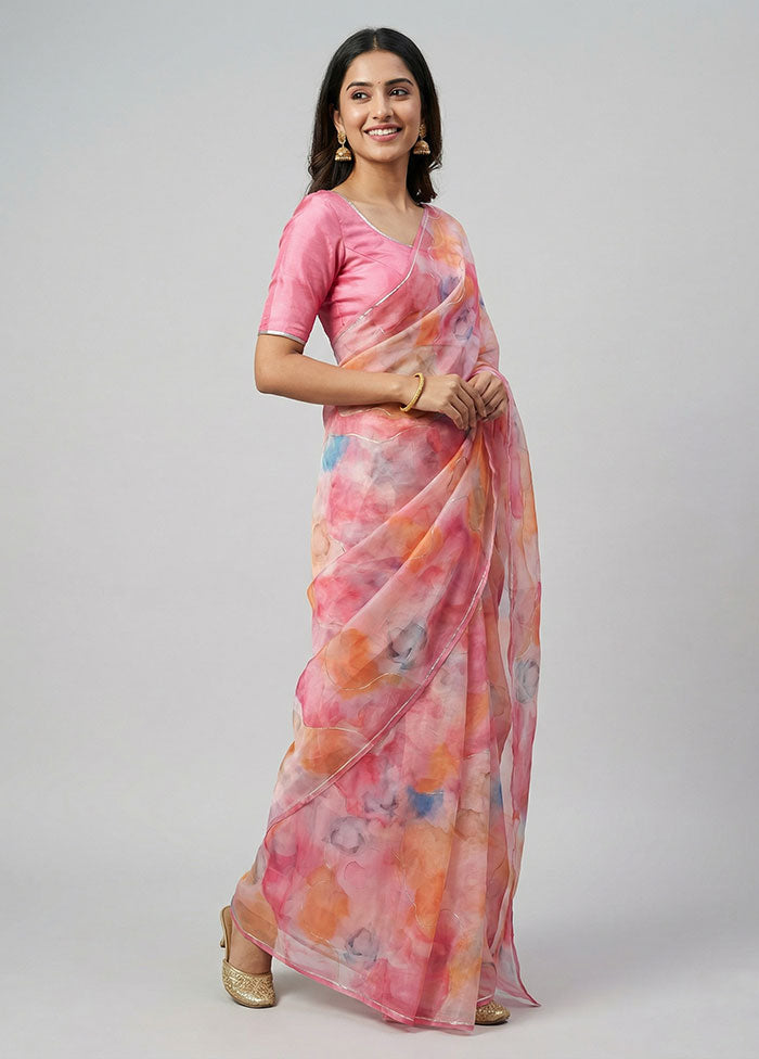 Pink Organza Saree With Blouse Piece