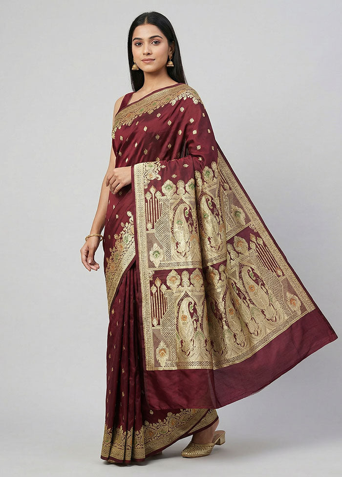 Brown Banarasi Silk Saree With Blouse Piece